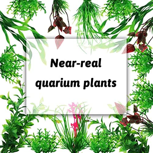QUOZUO 20 Pièces Aquarium Decoration Plante, Vert Plantes Artificielle Aquarium Deco et Rocher Polyrésine Grotte Ornement