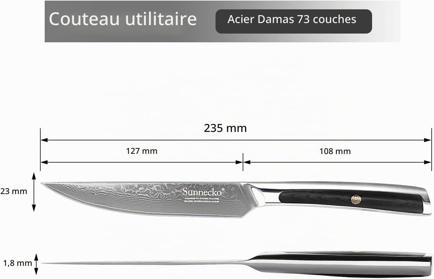 Sunnecko Set Couteau Cuisine Viande 13cm