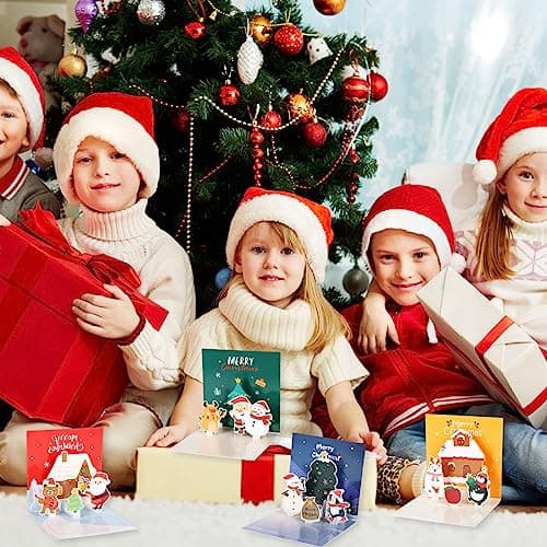 3D Cartes de Noël, 4 Pièces Carte de Vœux Noel avec Enveloppes, 3D Pop Up Christmas Card, Cartes de Joyeux Noël Faite à la Main, Voeux de Vacances Cartes pour la Famille, les Amis et les Enfants