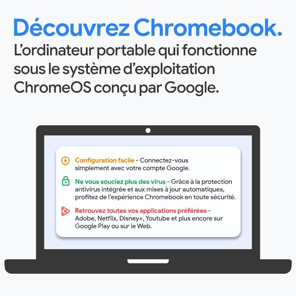 Lenovo IdeaPad Slim 3 Chromebook 14M868 - Ordinateur Portable 14'' FHD (MediaTek Kompanio 520, RAM 4Go, eMMC 64Go, Arm Mali-G52 Graphics, Chrome OS) Clavier AZERTY Français - Gris