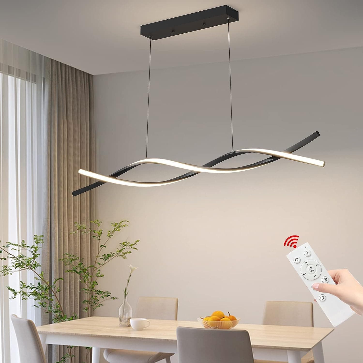Mikeru Suspension Moderne Pour Table à Manger, Dimmable Avec TéLéCommande, Suspension RéGlable En Hauteur, La Fonction De MéMoire Pour Salle à Manger, Salon, Bureau, Lampe De Cuisine Suspendue