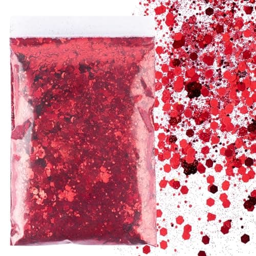50g Poudre à Paillettes Rouge Peinture Pailletée Fines Scintillant en PET Accessoire Loisirs Créatif Décoration Maquillage Ongles Nail Bricolage Artisanat Carte pour Fête Noël Mariage Anniversaire