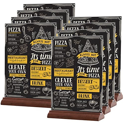 Srvnpioy Lot de 8 Présentoirs A4 pour Menu en Bois, Présentoir de Table A4 en Acrylique, Plexi A4 Support Menu en Acrylique, Porte Menu A4 pour Restaurants, Hôtel, école, Bureau
