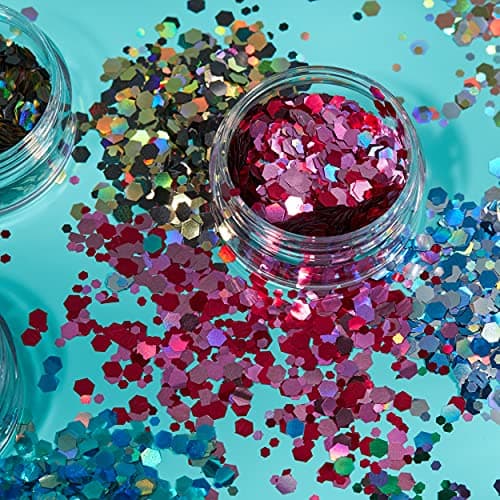 Mystique Brillant épais par Moon Glitter – 100% de paillettes cosmétique pour le visage, le corps, les ongles, les cheveux et les lèvres - 3g - Assortiment de 6 couleurs