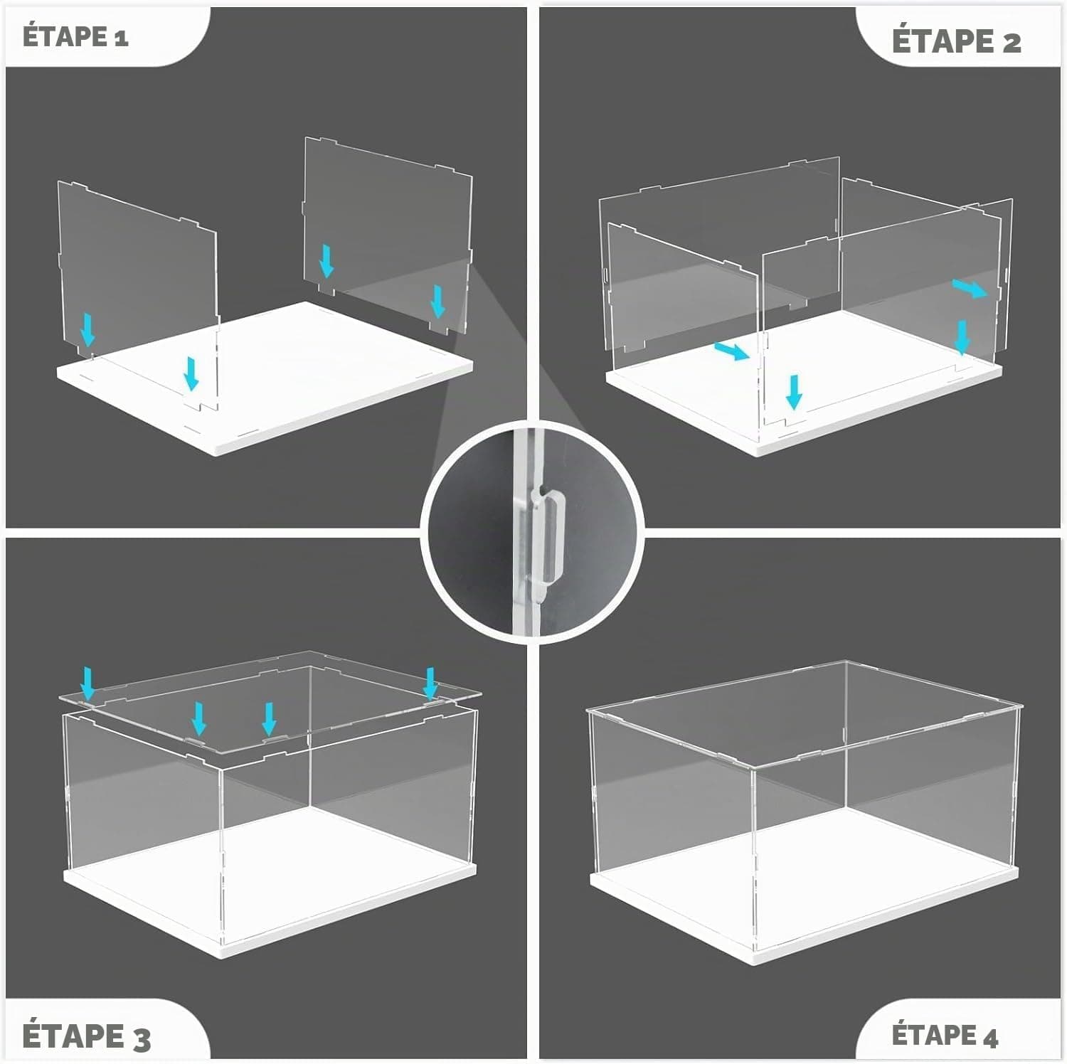 Vitrine pour Collection, Vitrine pour Figurines Boîte Vitrine en Acrylique Transparente avec Base Blanc à Assembler Boîte de Comptoir Antipoussière avec Bande Lumineuse