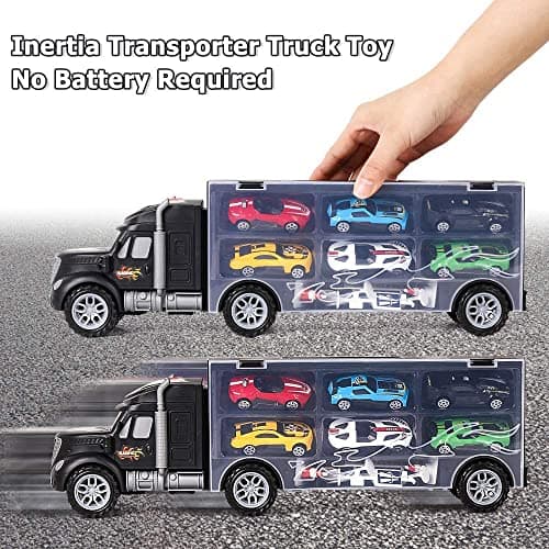 m zimoon Jouet de Camion de Transporteur de Voiture avec 6 Mini Voitures en Métal, Voiture Enfant Jouet Cadeau pour 3 4 5 6 Ans Garçons Filles Enfants