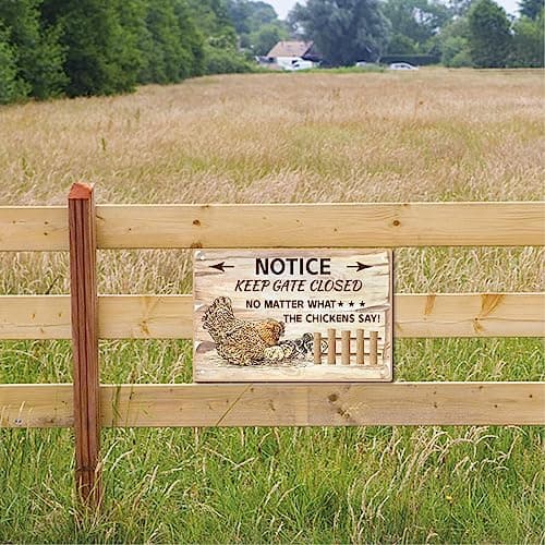 CREATCABIN Poulet Tin Sign Vintage Metal Signs Peinture Retro Farmhouse Plaque Poster Wall Art Plaque for Garden Porch Bathroom Kitchen Cafe Wall Christmas Decor 30 x 21 cm-Keep The Gate Closed
