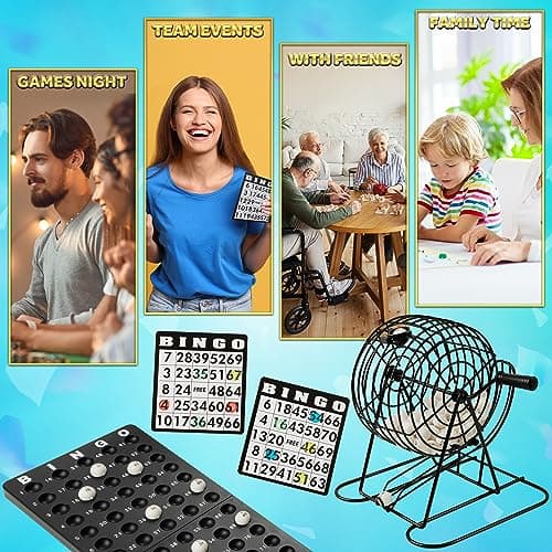 KreativeKraft Jeu de Bingo Enfant Adulte Jeu Loto Bingo Complet avec Distributeur Boules Numérotées Cartes et Jetons Jeux Famille Interieur