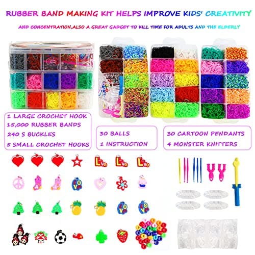 Kit Bandes Métier Tisser pour Enfants, 15000 Pcs Ensemble Bandes élastiques Bricolage pour Bracelets avec Métier Tisser Crochet Bandes Métier Tisser Coffret Bandes Métier Tisser Luxueux pour Bracelets
