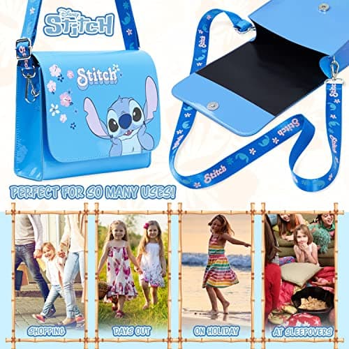 Disney Sac Stitch, Sac à Main Bandoulière, Idée Cadeau Enfant Fille Stitch Reine des Neiges (Bleu Stitch)