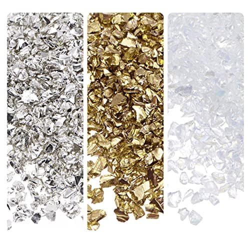 sourcing map 3 Couleurs Paillettes Verre Métallique Pilé Concassé, 1-4mm Irregulier pour Artisanat Bricolage Bijoux Vase Remplissage Epoxy Résine 28g Brillant Couleur Série