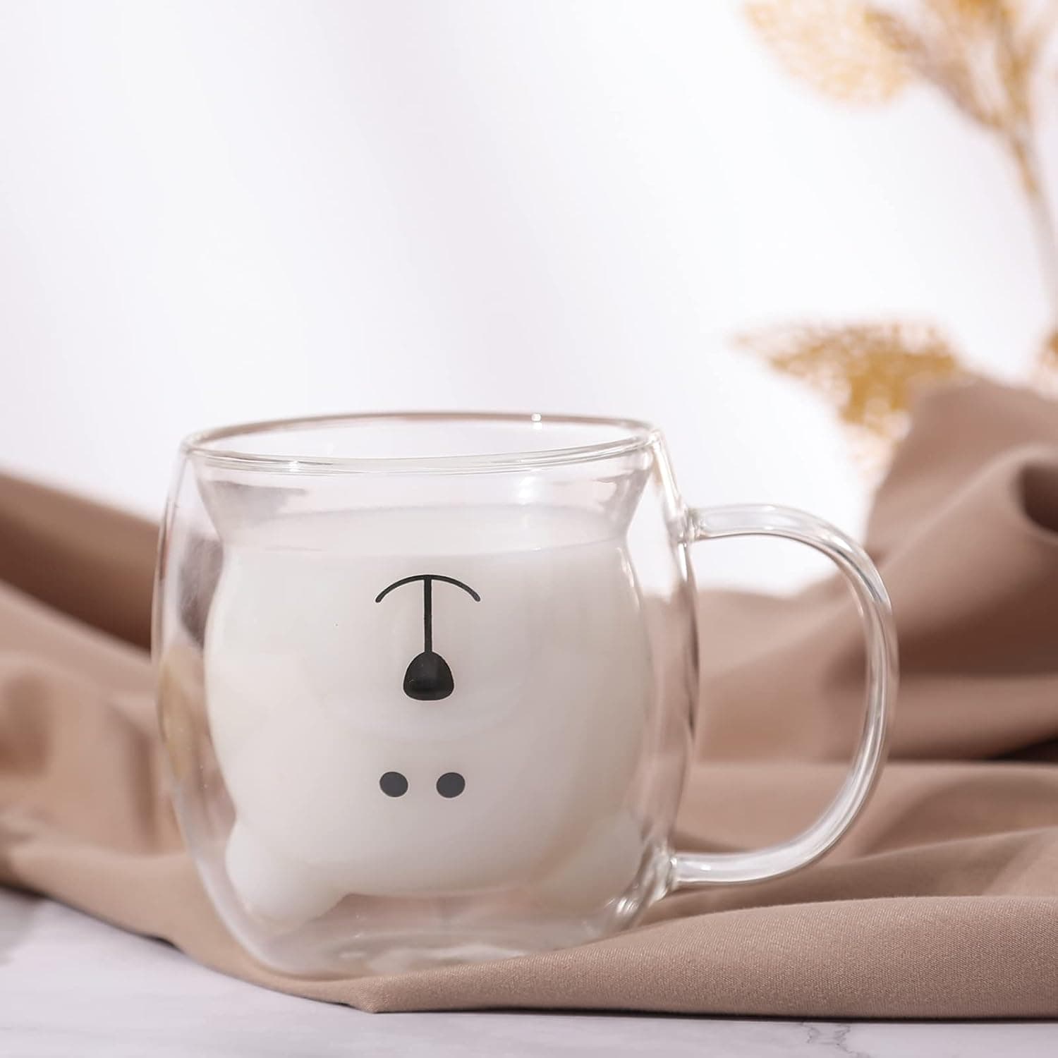 Tasses Ours Mignon Ours mignon de tasses Tasse à thé avec poignée Tasse à lait 250 ml Tasses à expresso en verre isolé à double paroi Verre Cadeau pour Anniversaire Saint Valentin et Bureau