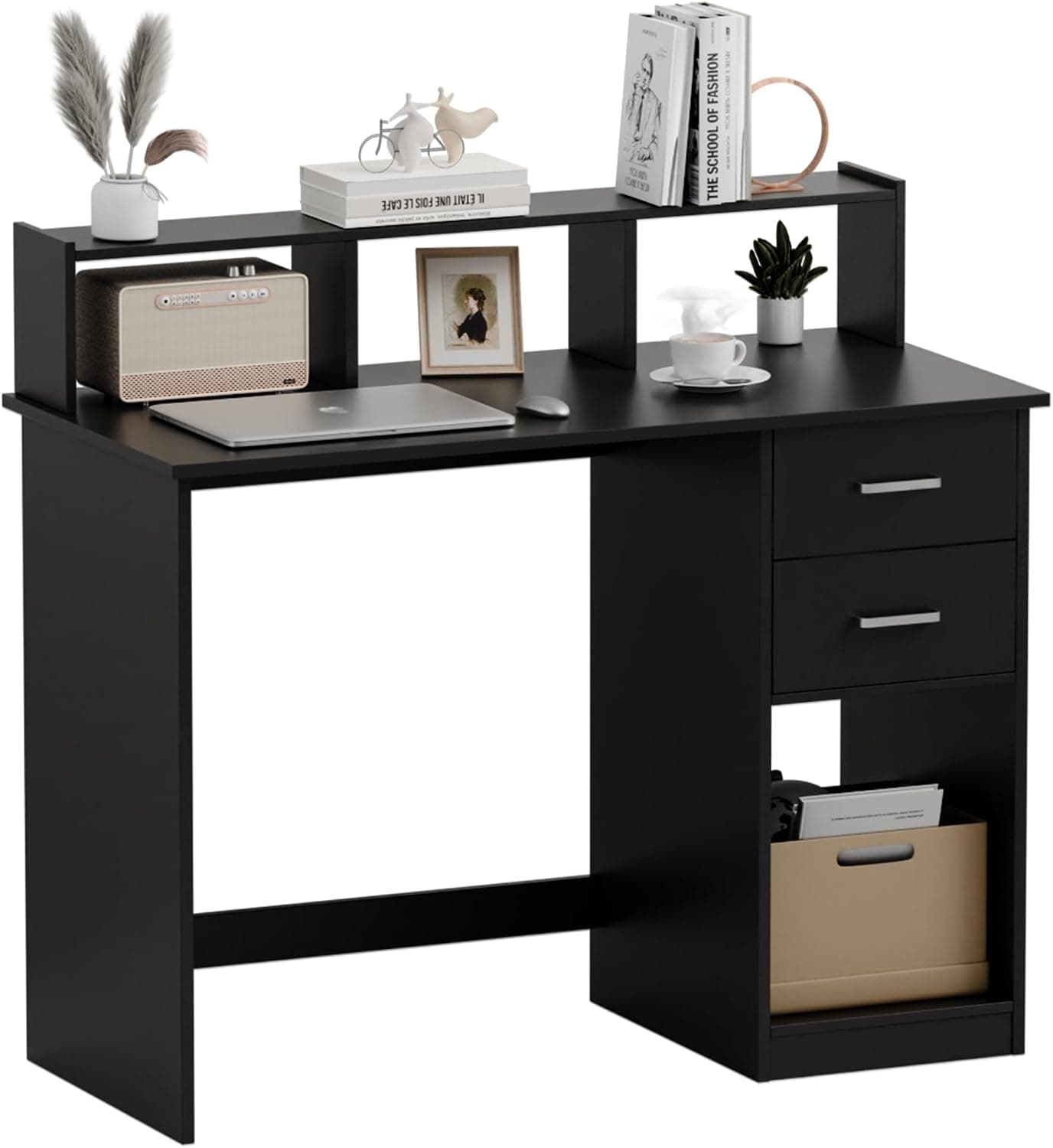 Mondeer Bureau Noir,105x48cm Bureau avec Rangement et Tiroirs Étagères