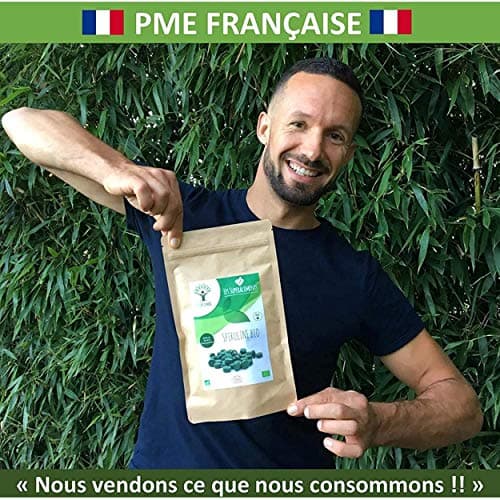 Spiruline Bio - Bioptimal - Complément alimentaire - BCAA Fer Vitamine A - 65% de Protéine - 17% de Phycocyanine - 500 mg/comprimé - Conditionnée en France - Certification Ecocert - 600 comprimés