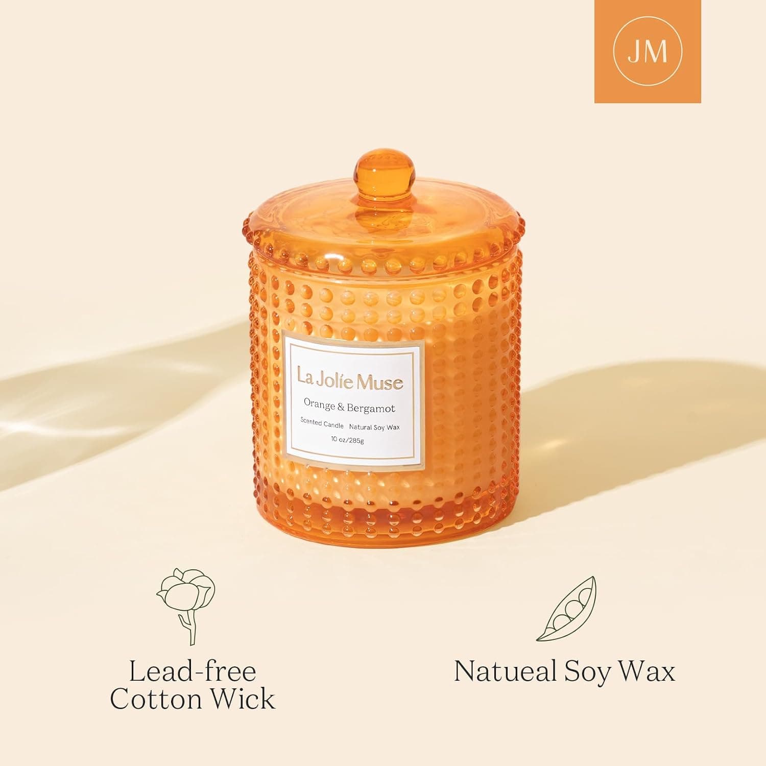 LA JOLIE MUSE Bougie Parfumée à la Bergamote et l’Orange, Bougies Orange pour une Maison Parfumée, Bougie aux Agrumes, Bougies en Soja Naturel, Pot à Bougie Haut de Gamme, 75 heures, 285 g