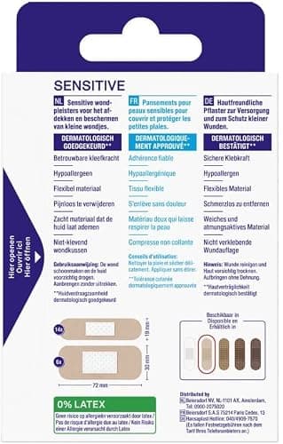 HANSAPLAST Sensitive Pansements hypoallergéniques peaux claires (1 x 20 pces), Pansements universels respirants et résistants, Pansements prédécoupés pour peaux claires