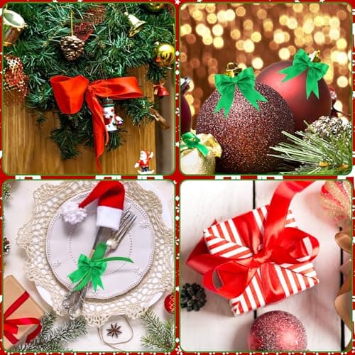 AUGSUN Ruban de Noël 4 Rouleaux, 2.5cm de large, 100 Yards, Vert, Rouge, pour Emballage Cadeaux et DIY