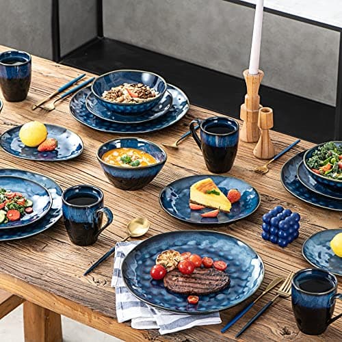 UNICASA Bol Ramen en Céramique, Bols Salade pour 4 Personnes - 800 ml, Saladier/Bol Soupe/Bol Dessert en Couleur Bleu