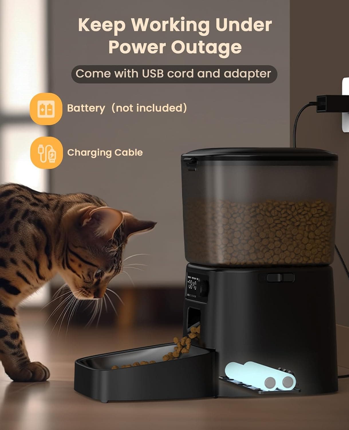 oneisall Distributeur Croquettes Chat Automatique, Gamelle Automatique 3.5L | Distributeur de Nourriture pour Chat/Chien, 1-6 Repas/Jour, Double Alimentation, Mangeoire Automatique à Un Bouton, Bol Inox