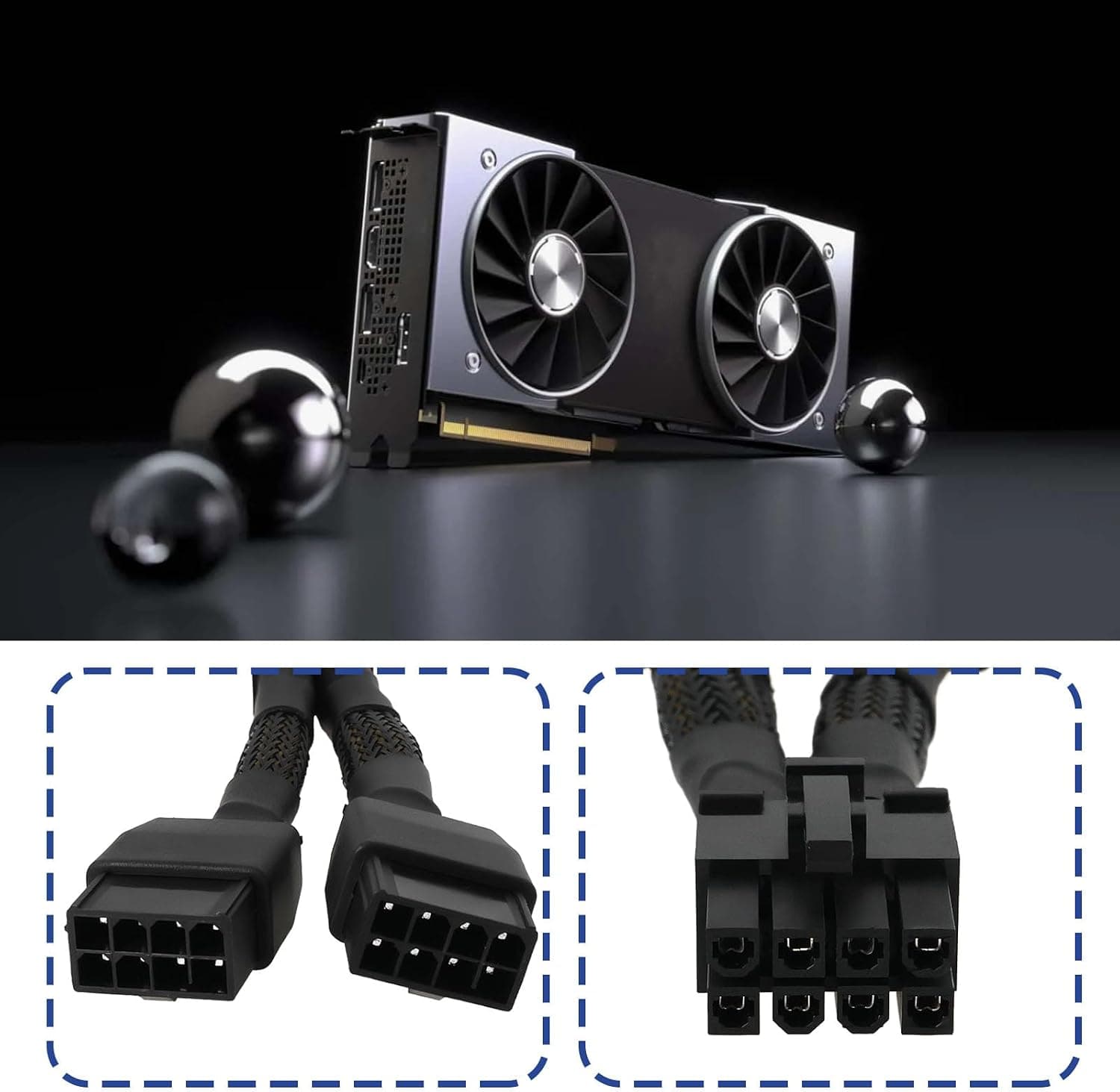 OTOTEC Câble d'alimentation GPU Double 8 Broches vers 8 Broches Câble d'alimentation Graphique 10 Cm 030-1233-000 Compatible avec NVIDIA RTX A6000 La Carte Graphique
