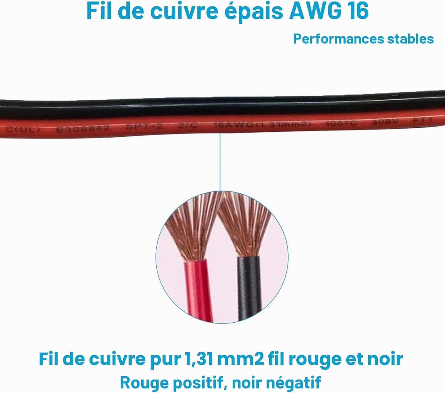 Prise Allume-Cigare Mâle 0,6m-borne à œillet Cordon d'alimentation à ressort 16 AWG Câble robuste fusionné DC Alimentation 12/24 V Prise Pour Onduleur de Voiture Gonfleur de Pneu Pompe à Air