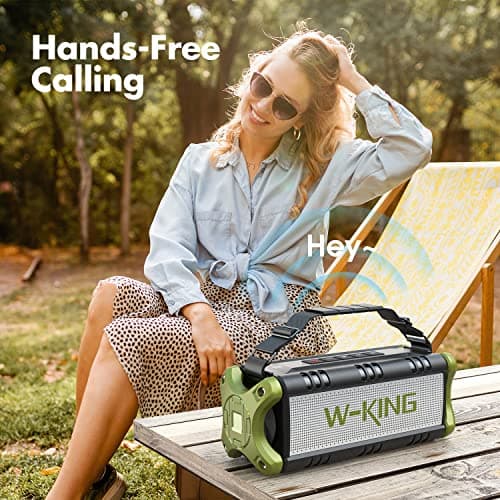 W-KING 90W Peak 50W RMS Enceinte Bluetooth Puissante, Grosse Haut Parleur Bluetooth Portable avec Basses Intenses/EQ, Enceinte San Fil Etanche IPX6/Powerbank/40H Lecture, Enceintes Exterieur NFC/TF