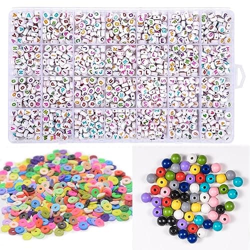 Letter Beads Set - Perles & Perles Lettres - 2400 Pièces A-Z Acrylic Cube Alphabet Letter Spacer Perles avec Perles d’Argile pour Bracelets, Colliers, Bijoux ou Autres Métiers