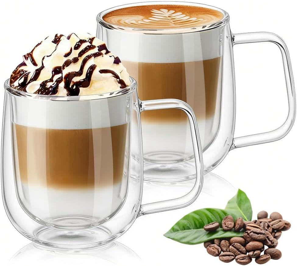 Vicloon Tasse Double Paroi, 2PCS 250ml Double Paroi Verre à Café en Verre Transparent, Verres à Double Paroi, Tasses en Verre Borosilicate, pour Thé,Café,Lattes,Cappuccino,Espresso,Bière