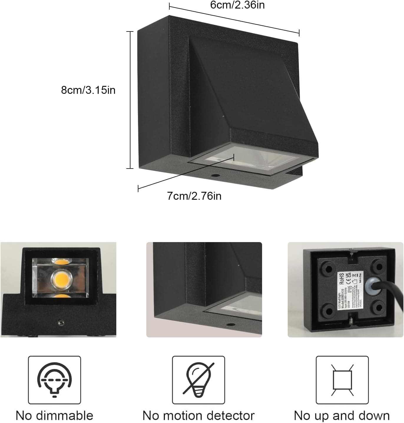 2 Pièces Applique Murale Exterieure 5W, 3000K, IP65 Etanche | Lumière Chaude Lampe Murale LED, Carrée Aluminium Applique Exterieur pour Jardin Porche Garage Patio Chambre Salon