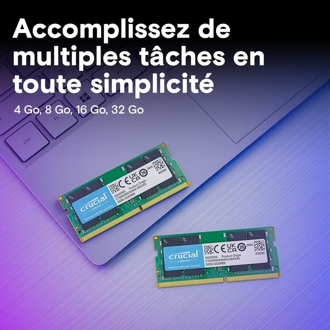 Crucial RAM DDR4 32Go Kit (2x16Go) 3200MHz SODIMM CL22, Mémoire pour Ordinateur Portable, Mini PC (ou 2933MHz / 2666MHz) - CT2K16G4SFRA32A