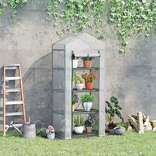 Outsunny Serre de Jardin Balcon étagère Serre 4 Niveaux 70L x 50l x 160H cm Acier galvanisé bâche Amovible PE Haute densité Blanc