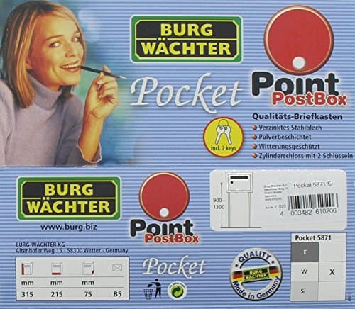 BURG-WÄCHTER, Boîte aux Lettres Grand Volume, Pocket 5871 Si, Format de Fente: A5, Acier Galvanisé, Argenté