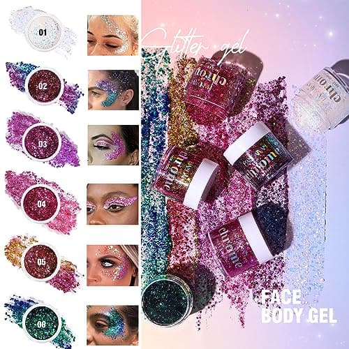 Caméléon visage corps Flash, Mermaid Chunky Flash ombre à paupières changeant de couleur Flash yeux, visage, cheveux et corps vacances Flash cosmétiques 1.13oz (#04)