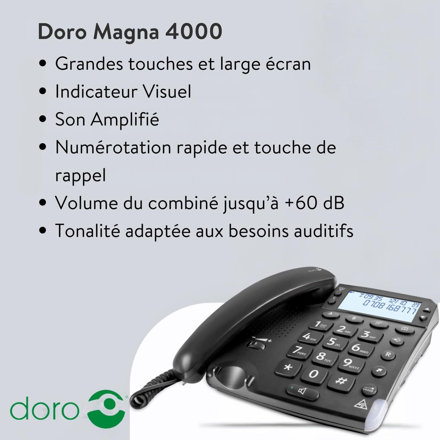 Doro Magna 4000 Téléphone Fixe Amplifié +60dB sur Le combiné