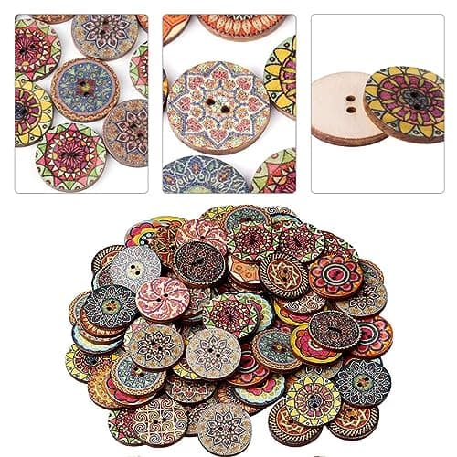 JOCXZI Lot de 100 Boutons rétro -en Bois - pour Enfants - 2 Trous pour Travaux Manuels Peinture Décoration de Noël,Boutons Rétro en Bois pour Couture Artisanale