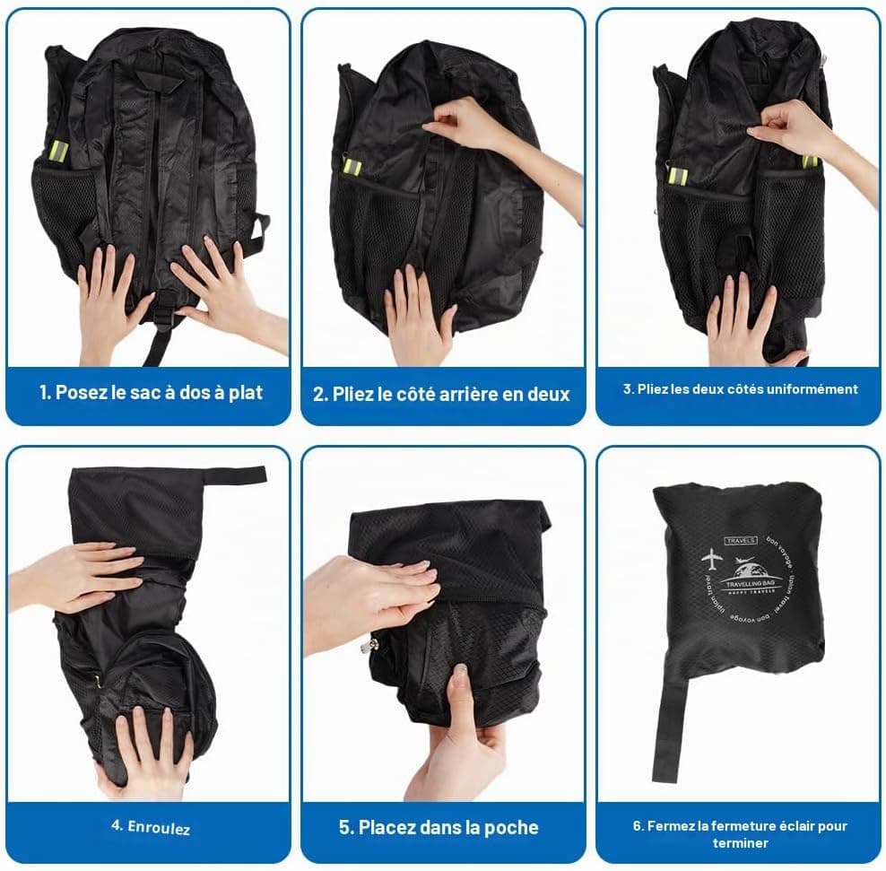 Sac à Dos Pliable Ultra Léger 15L, Noir Sacs à Dos de Randonnée Imperméable | Léger et Portable, pour Homme et Femme, Excursions, Escapades Urbaines, Shopping et Vacances