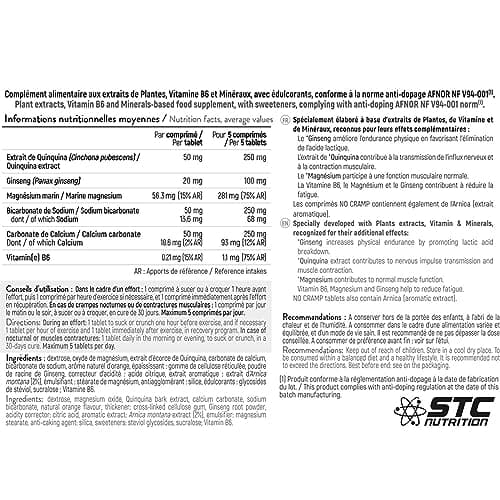 STC NUTRITION - No Cramp - Favorise la contraction musculaire - Anti-crampes & anti-acide lactique - Aide à lutter contre la fatigue - Sans Gluten - Cure 30 jours - Marque Française