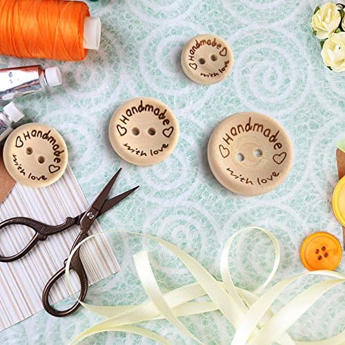 FEPITO fait à la main avec amour bouton en bois 15mm 20mm 25mm forme ronde boutons en bois pour la couture et l'artisanat décorations