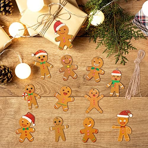 Décoration Sapin Noël en Bois,Ornements à Suspendre pour Sapin de Noël, 12pcs Bonhomme en Pain D'épice Ornements pour la Fête de Noël et la Décoration Intérieure