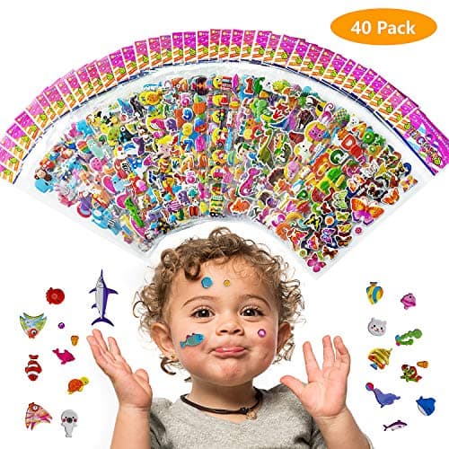Stickers Enfant 1200+, Gommettes Enfants 2 Ans 3 Ans 4 Ans, 40 Feuilles 3D Gommettes Autocollants Enfant pour Récompenser Scrapbooking, y Compris Voiture, Chiffre, Animaux, Dino, Fruit, Poisson, etc