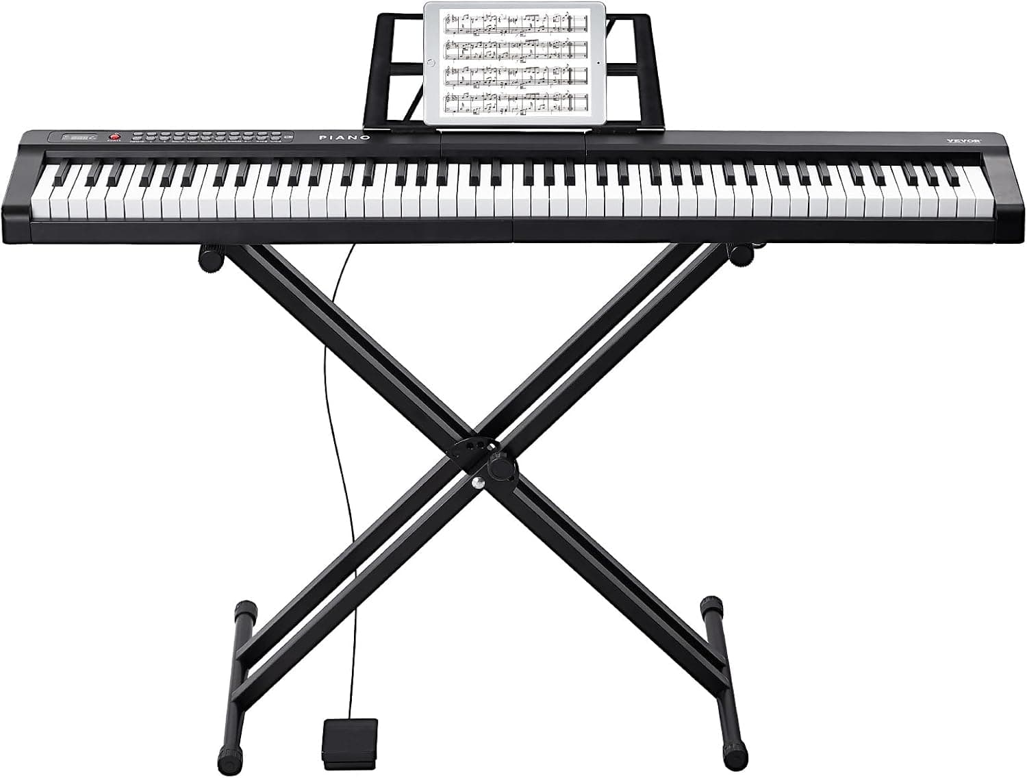 VEVOR Clavier Piano Numérique, 88 Touches Semi-lestées, Ensemble Piano à Clavier Électrique avec Support Réglable, Haut-parleurs Intégrés, Pédale de Sustain, Casque, Bluetooth MIDI USB, pour Débutants