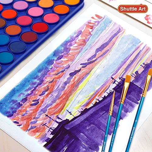 Shuttle Art Aquarelle Peinture, 36 Couleurs Set de Peinture Aquarelle avec 6 Pinceaux et 1 Bloc Aquarelle, Aquarelle Palette Parfait pour Enfant et Débutant pour Peinture et Loisirs Créatifs