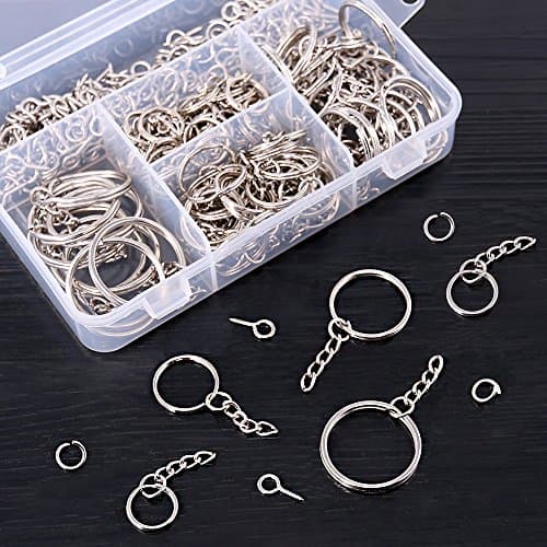 Swpeet 100 pcs Porte-clés Anneaux avec chaîne et tiges à vis 100 pcs Bulk pour travaux manuels argenté