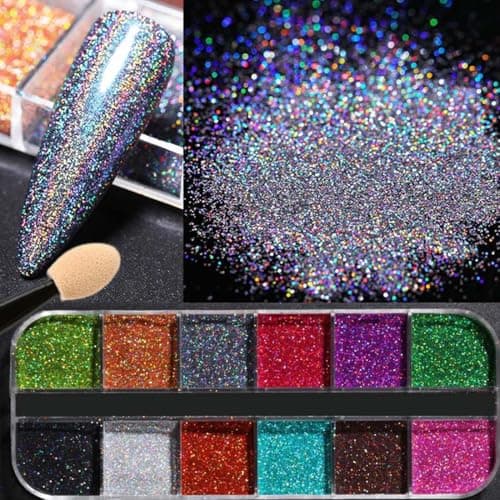 QEDBOJE Poudre à Ongles Chrome, Effet Miroir, Pigments Chromés, Ongles Miroir, Poudre Pailletée, Ongles Métalliques Chrome (12 Couleurs)