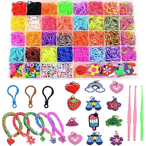 2500+ Elastique Bracelet Kit, 40 Grilles Bricolage Élastique Loom Bands Kit, 32 Couleurs Enfant Caoutchouc Bracelet Collier Jouets avec Boîte de Rangement et Charmes, Cadeaux Creation Anniversaire