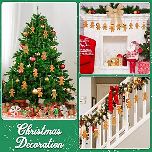 Décoration Sapin Noël en Bois,Ornements à Suspendre pour Sapin de Noël, 12pcs Bonhomme en Pain D'épice Ornements pour la Fête de Noël et la Décoration Intérieure