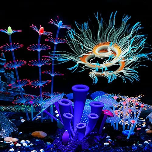 Cayway Lot de 4 plantes artificielles avec corail en silicone et anémone de mer artificielle pour aquarium