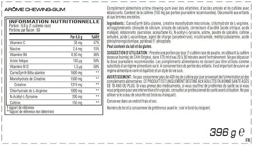 C4 Original Pre Workout Powder, Bubblegum, 60 portions | Boisson énergétique en poudre sans sucre avec 150mg de caféine, 1500mg de créatine monohydrate, 1600mg de bêta-alanine.