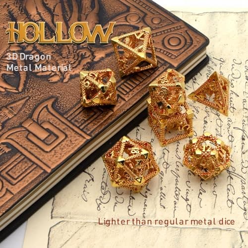 HNCCESG Jeu de dés D et D en métal – Jeu de dés DND polyédriques Creux – Jeu de dés D D pour Jeu de rôle – RPG (Rouge doré)