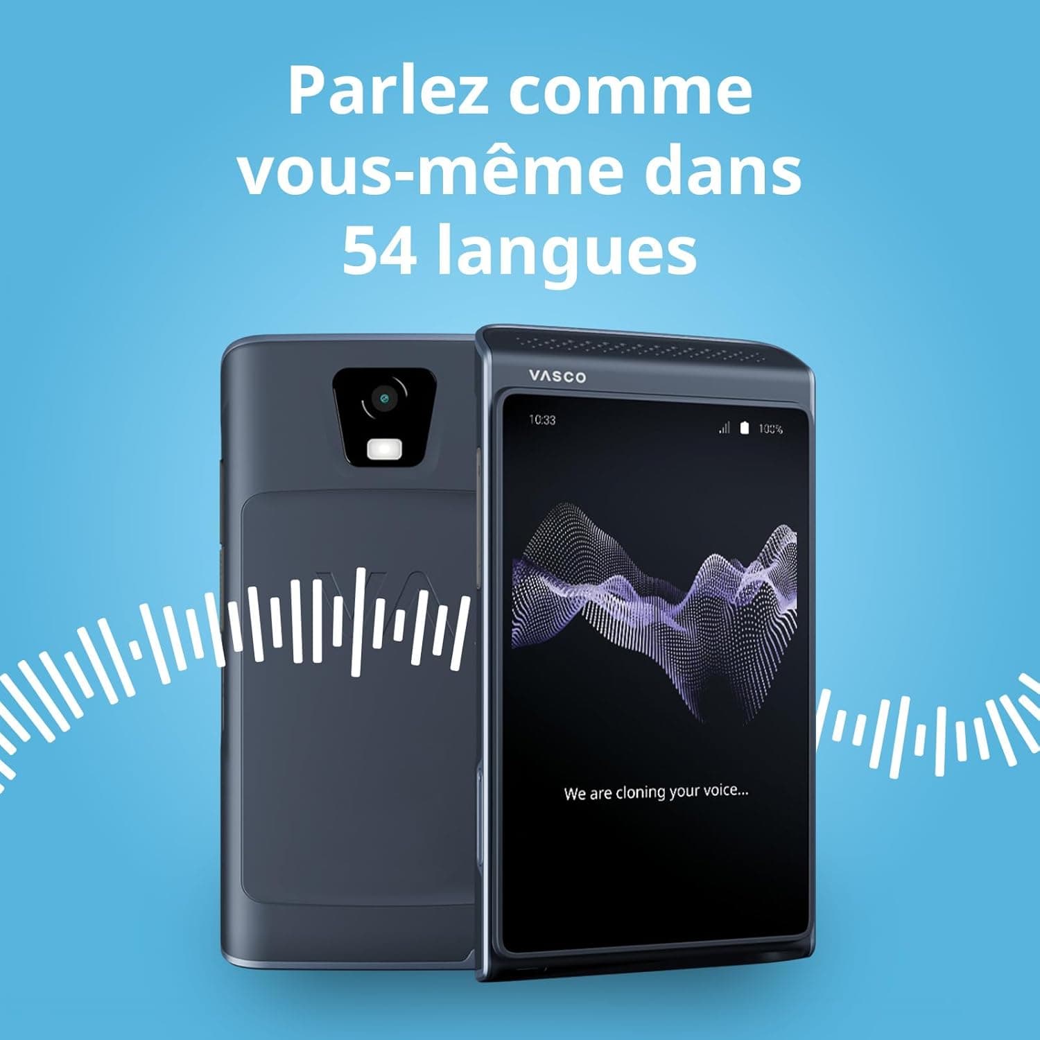 Vasco Translator Q1 | Clonage vocal | Traduction des appels | Phantom Black | Clonage de voix | IA avec compréhension du contexte | 99 % de précision | 113 langues | Internet illimité à vie